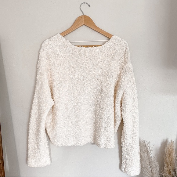 Free People | Cream Textured Knit Cropped Boxy Popcorn Pullover - Picture 11 of 15